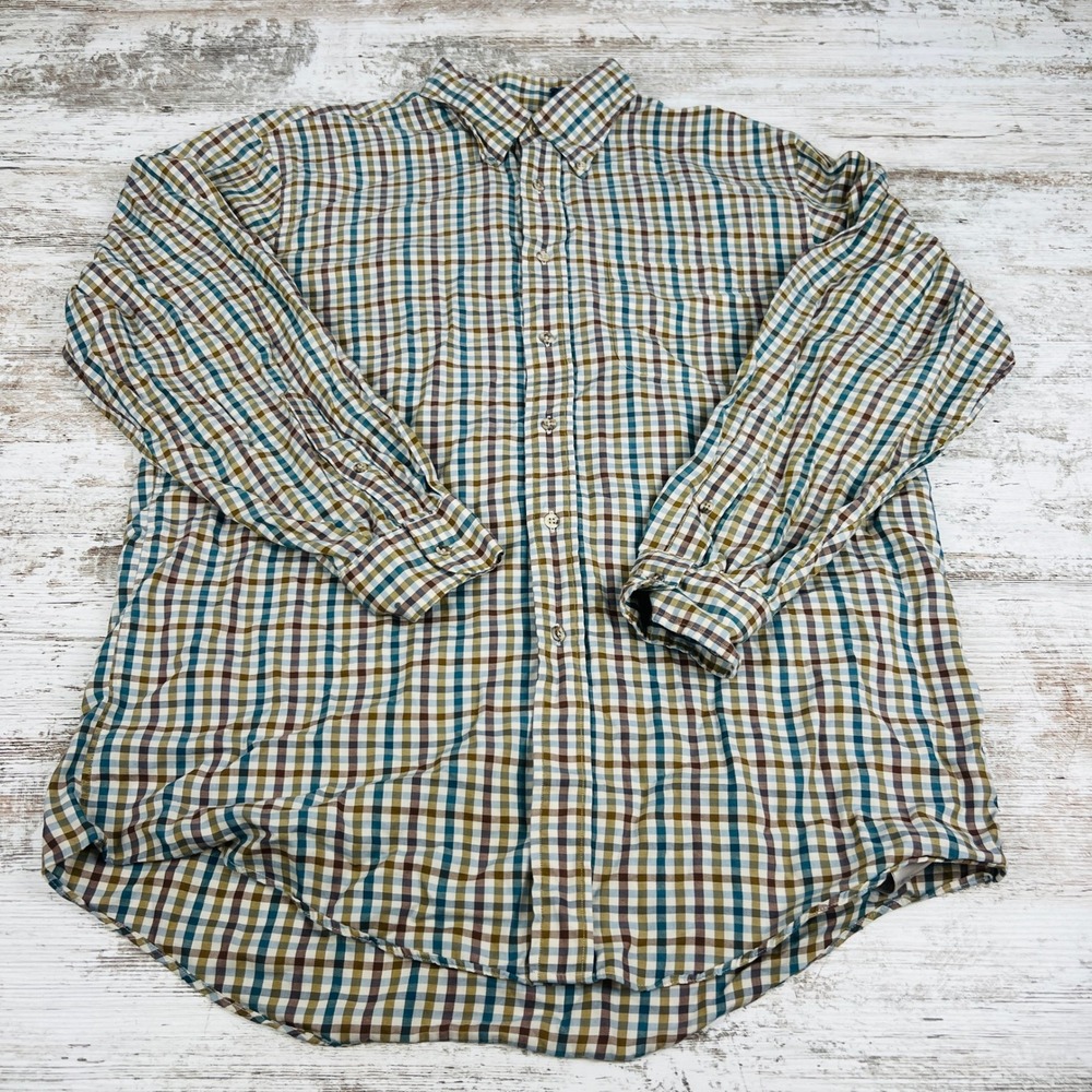 Lands' End Mens L 16.5- 34 Multicolor Plaid Cotton Long Sleeve Button Down Shirt